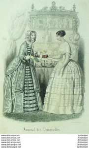 Mode Journal de Demoiselles 1848 # 11 Gravure originale aquarellee - Picture 1 of 1