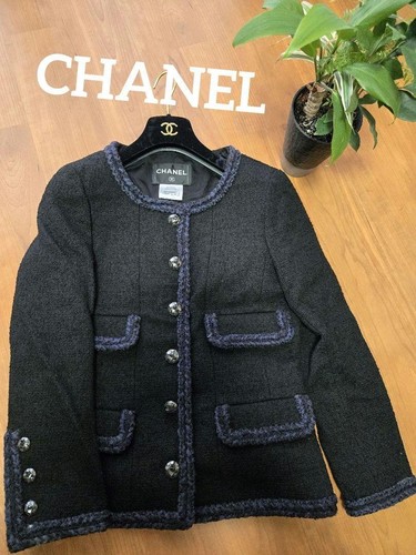 Giacca Chanel senza colletto tweed bordo 38