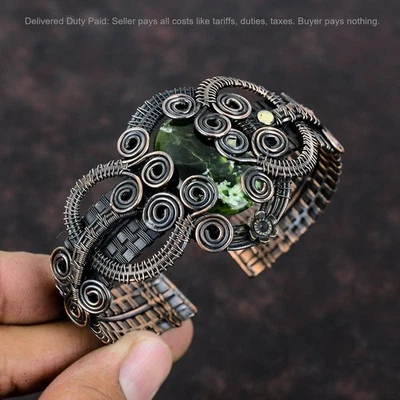 Brazalete envuelto en alambre artesanal calcedonia cromo australiano natural cobre joyería Foto 1 de 4