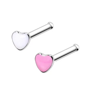 316L Surgical Steel Epoxy Heart Stud Nose Ring - Picture 1 of 1