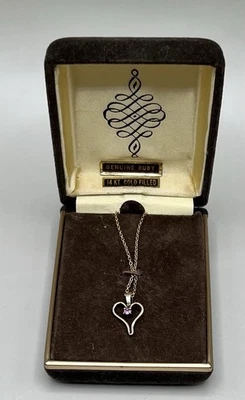 Vintage Necklace 14k Gold Filled Heart with Genuine Ruby Pendant with Chain Love - Image 1 of 4