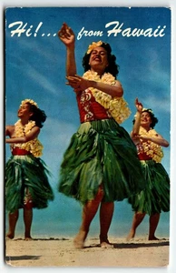 Postcard Hi from Hawaii Hula Dancers PM 1960 Chrome - Picture 1 of 2