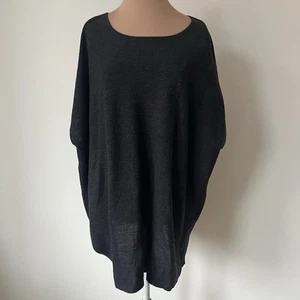 Eileen Fisher Merinowolle grau Strick locker Pull Over Schal Poncho Top Größe Large - Bild 1 von 12