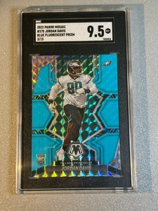 JORDAN DAVIS 2022 MOSAIC Rookie BLUE FLUORESCENT Prizm RC /15 SGC 9.5 💎 SSP - Picture 1 of 2