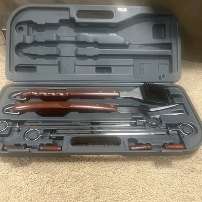 BBQ Grill Tool Set with Case - Stainless Steel Spatula, Tongs, Brush - Image 1 of 4