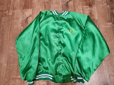 Chaqueta a Presión De Colección John Deere Logo Verde Satinado Castaño Rojizo XL Agricultura Ag Foto 1 de 4