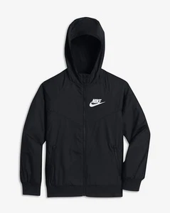 NWOT Nike Boy's Sportswear Windrunner Hooded Full Zip Jacket Black Size Medium - Picture 1 of 9