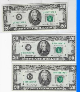 Lot of 3 - 1974 - Federal Reserve Notes - $20 - UNC - Picture 1 of 2
