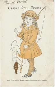 Cradle Roll Fisher Young Girl w/Fishing Pole & String Fish NON-Postcard 1902 - Picture 1 of 2