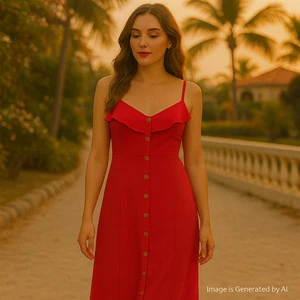Lily Rose Maxi Dress Womens XS Red Button Front Ruffle Resort Wear Romantic NWT - Picture 1 of 8