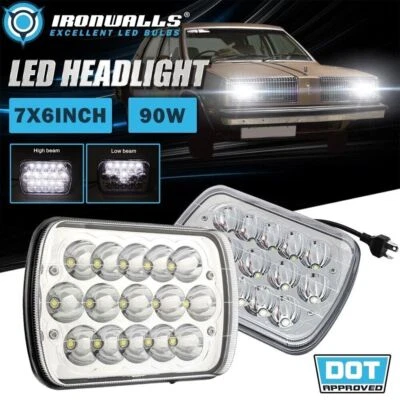 Pair 7x6" INCH Chrome LED Headlights Hi-Lo Beam Lamp for Oldsmobile Omega 81-84 - Imagem 1 de 4