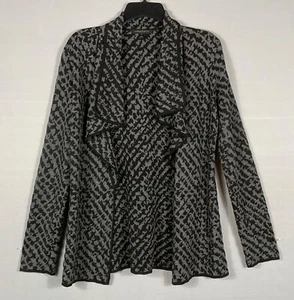 Classiques Entier Sweater Womens Small Gray Black Print Open Front Long Sleeves - Picture 1 of 7