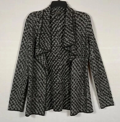 Suéter Classiques Entier Mujer Pequeño Gris Negro Estampado Frente Abierto Mangas Largas Foto 1 de 4