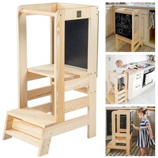MeowBaby Lernturm Kinder Natur Hocker mit Tafel Hochstuhl Lernstuhl Küchenhelfer
