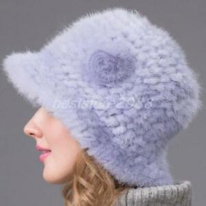 Women Real Mink Knitted fur handmade Ladies Princess Hat  knight hats Party warm