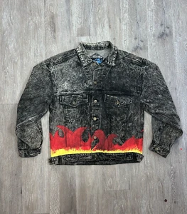 Canyon River Blues Jean Button Up Fire Flame Painted Black Women's M Custom OOAK - Picture 1 of 6