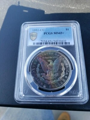 1882-CC Ms 65+ Morgan Silver Dollar PCGS Gold Shield Monster Toned Proof Like  - Image 1 of 4