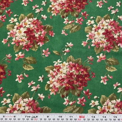 Remanente de tela de algodón verde Forget Me Not, My Love Robyn Pandolph SSI 12" X 43" Foto 1 de 2