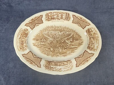 Alfred Meakin Fair Winds 15" Oval Platter Historical Scenes Brown England u-10G - Image 1 of 3