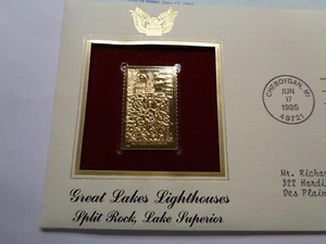 SPLIT ROCK LAKE SUPERIOR GREAT LAKES LIGHTHOUSE 1STDAY USPS 22KT GOLD STAMP #Y - Picture 1 of 4
