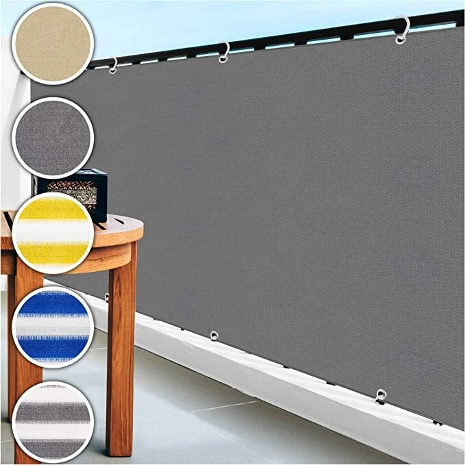 Balkon Sichtschutz 90x950 Cm – Hellgrau, Mit Ösen & Kordel Zum Befestigen