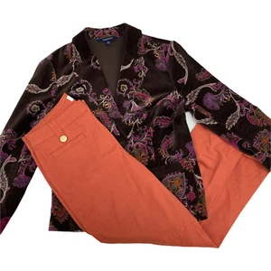 Ellen Tracy Pantalones Mujer Talla 6 Lote Paisley Terciopelo Blazer Naranja Marrón Carrera - Imagen 1 de 13