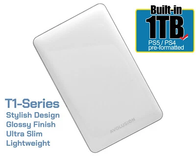 Avolusion T1 Series 1TB USB 3.0 Portable External Gaming PS5 Hard Drive White - Image 1 of 4