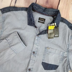Camisa Buffalo David Bitton Para Hombres L SASTUQ-X Azul Denim Look Btn Up Ajustada Elastizada - Imagen 1 de 8