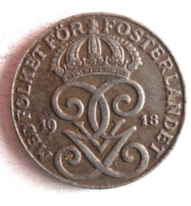1918 SWEDEN 2 ORE - Collectible Coin - FREE SHIP - Bin #302 - Picture 1 of 2
