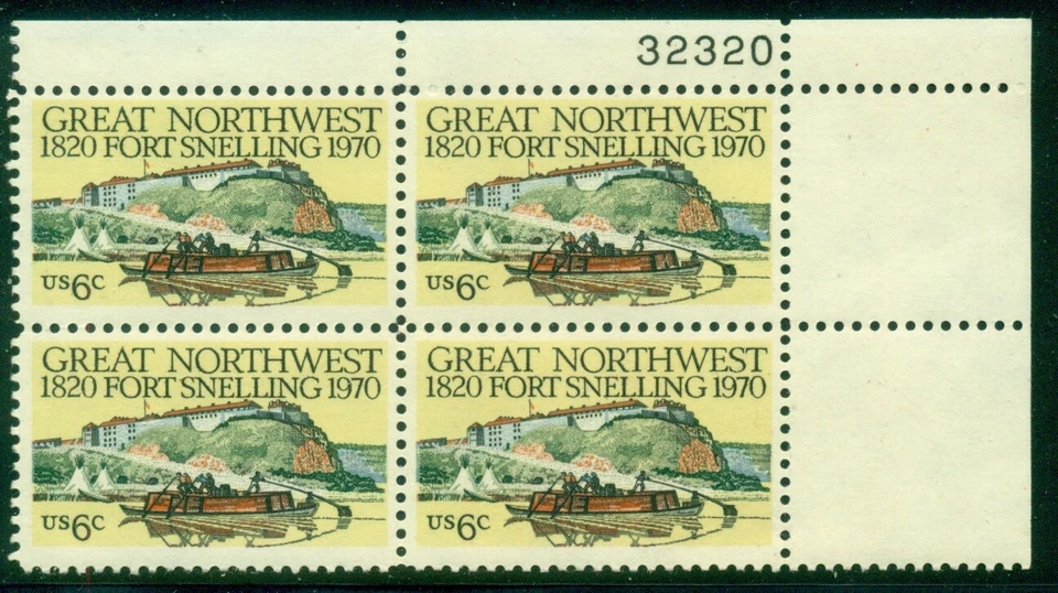 SCOTT # 1409 PLATE BLOCK, FORT SNELLING, MINT, OG, NH, GREAT PRICE! - Image 1 of 1