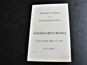 An Original Program-1897- Julia Spear Prize Reading- University of Vermont. - Imagen 1 de 3