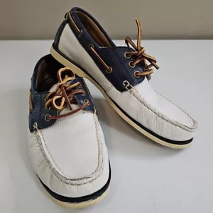 Polo Ralph Lauren Bienne II Bootsschuhe Herren 9 D Blau & Weiß Leder Halbschuhe - Bild 1 von 11