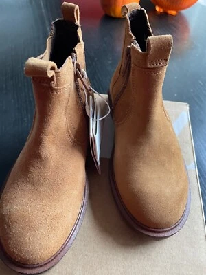 New Zara Boys Brown Leather Ankle Boots w/Stretch Panels SZ 10 1/2 or  EU27 - Image 1 of 2
