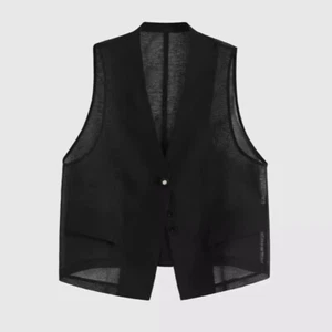Women Black Waistcoat Vest Gilet Sheer Jacket Coat Retro Sleeveless Casual - Picture 1 of 13