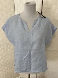 Tahari Women's Sz Medium Blue 100% Linen Dolman Sleeve Hi Lo Top - Picture 1 of 12