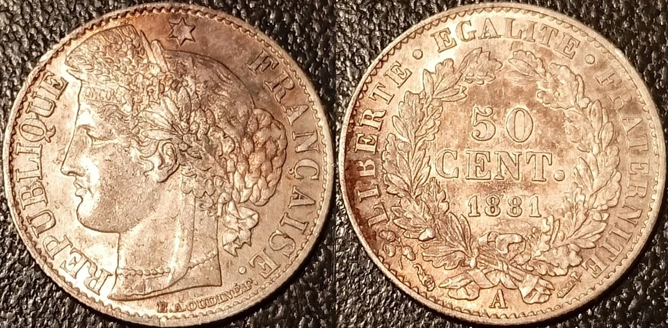 Francia - III República 50 Céntimos Cérès Plata 1881A, París ¡Extremadamente fino! .189/9 Foto 1 de 1