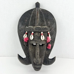 Vintage Wood Hand Carved African Warrior Mask W/ Puka Shells - Picture 1 of 7