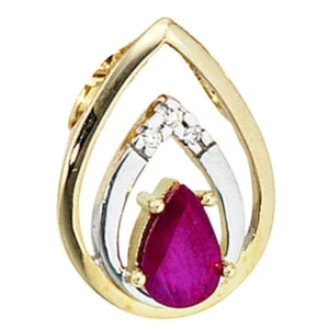 Colgante Con Gota De Rubí, 3 Diamantes Brillantes, Oro Amarillo 585, Dama - Imagen 1 de 3