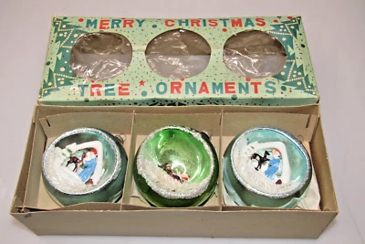 Lot VTG Glass Diorama Large BALL ANGEL REINDEER SANTA Christmas Ornaments Japan - Image 1 of 4