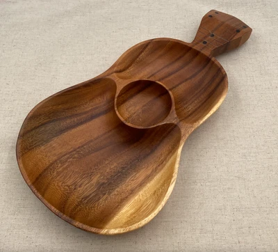 NEW AcaciaWood Guitar Ukulele 3 Compartment Serving Tray Decor Party Food Snacks - Image 1 of 4