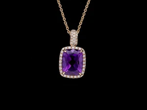 Top Preis Halskette Anhänger 3,40 ct. Diamanten Amethyst 750 Gold Wert 4.000 EUR - Bild 1 von 7