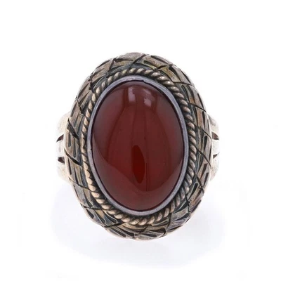 纯银红宝石西南鸡尾酒单颗戒指 925 椭圆形凸圆形 — 第 1/4 张图片