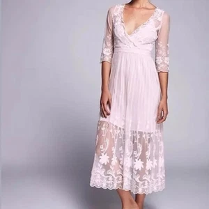 Free People friends forever sheer lace embroidered blush maxi dress size XS - Picture 1 of 16