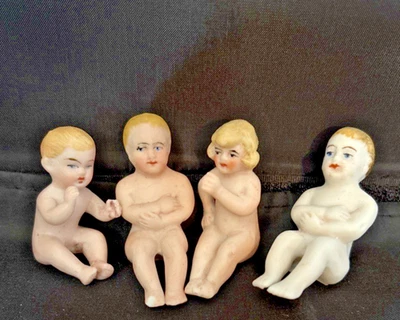 Antiguo Lote Bisque Desnudo Sentado Bebé/Niños Era Victoriana Miniaturas Foto 1 de 4