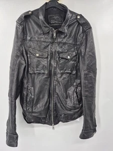 All Saints Spitalfields POST COMMANDER Black Leather Bomber Jacket UK Large 2095 - Picture 1 of 8
