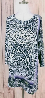 Top túnica lentejuelas manga 3/4 estampado animal Alfani para mujer talla 2X Foto 1 de 4
