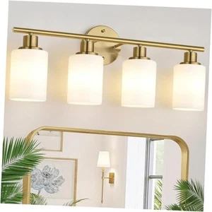 Bathroom Light Fixtures, Brushed Gold 4-Light Brushed Gold & Milky White Glass - Picture 1 of 8