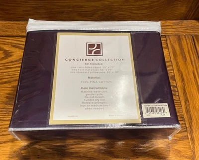 Juego de sábanas de algodón Pima de 300 hilos ciruela púrpura doble colección Concierge NUEVO Foto 1 de 4