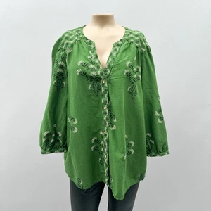 Knox Rose Top Women XL Green Floral Abstract Button Up Boho Cottagecore Peasant - Picture 1 of 11
