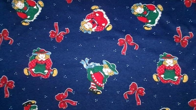 BTHY NAVY RED GREEN HEART BOW RAGGADY ANN STYLE NOVELTY CHRISTMAS KNIT FABRIC  - Image 1 of 2